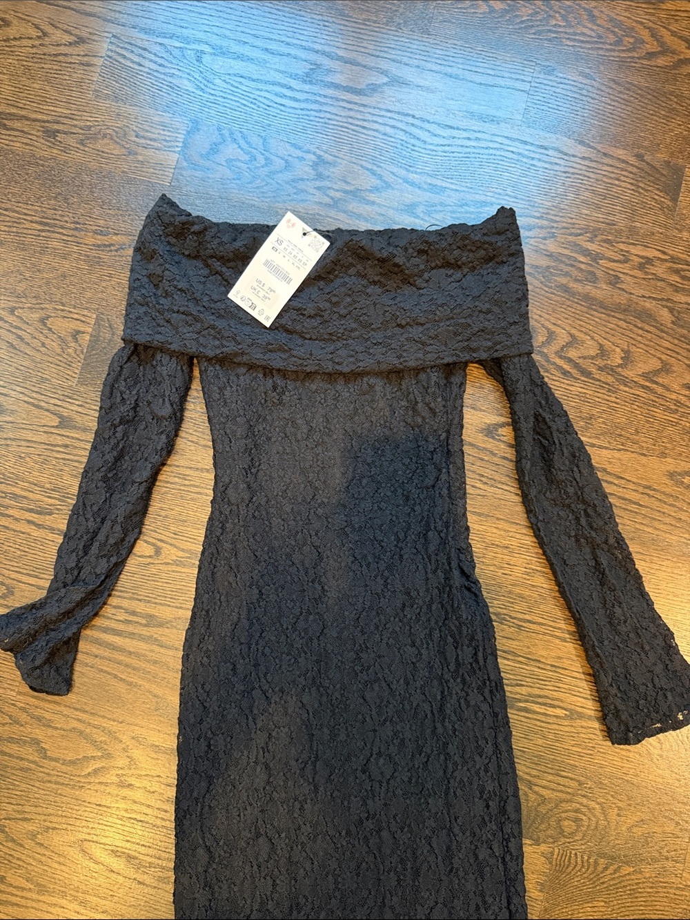 Zara Off-Shoulder Black Lace Maxi Dress xs - Picture 2 of 4